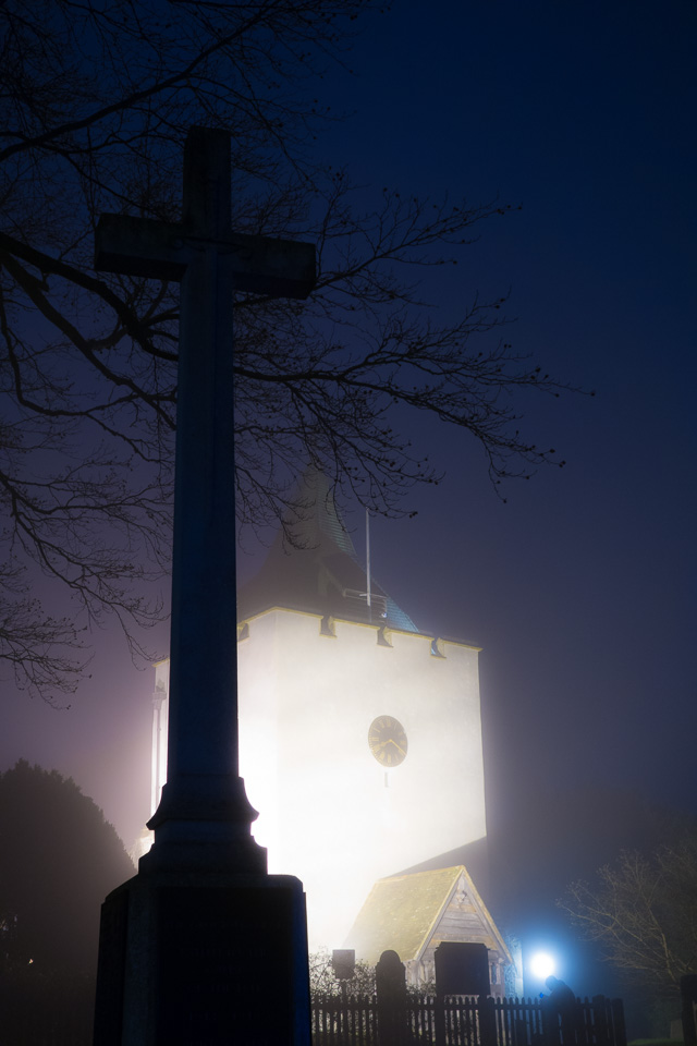Otford church, fog